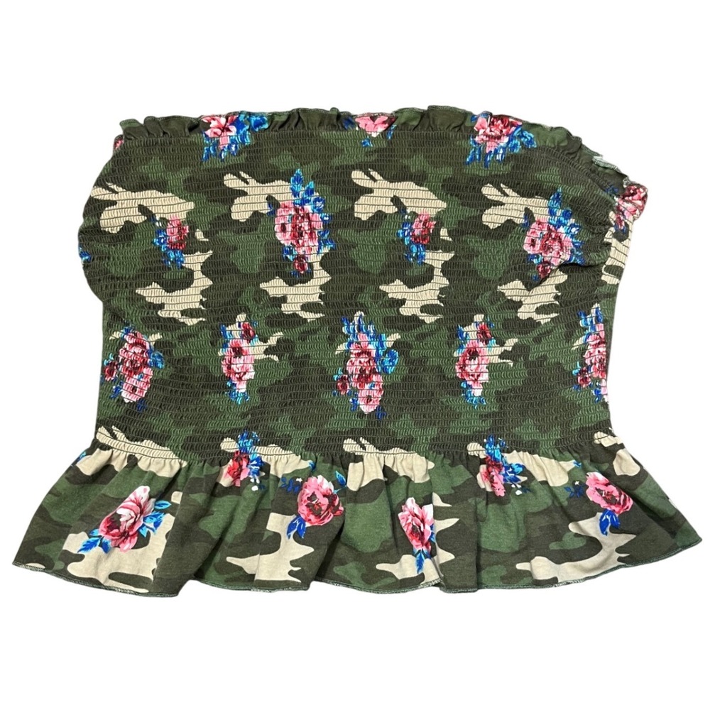 No Boundaries Y2K Smocked Floral Camo Tube Top XXL Soft Grunge Western